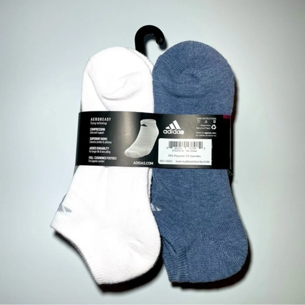 Adidas women’s no show socks 6 pairs size 5-10 gray blue white